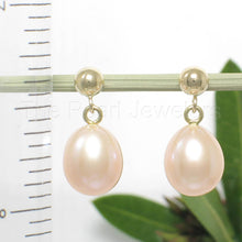 Load image into Gallery viewer, Small Peach Pearl Stud Dangle Earrings – 14k Yellow Gold