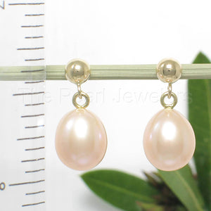 Small Peach Pearl Stud Dangle Earrings – 14k Yellow Gold