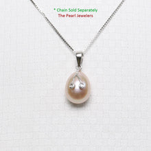 Load image into Gallery viewer, Peach Pink Pearl Pendant with Diamond Eyes – 14k White Gold