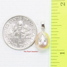 Load image into Gallery viewer, Peach Pink Pearl Pendant with Diamond Eyes – 14k White Gold