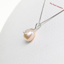 Load image into Gallery viewer, Peach Pink Pearl Pendant with Diamond Eyes – 14k White Gold