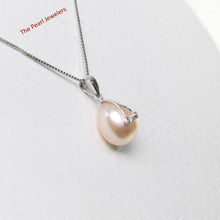 Load image into Gallery viewer, Peach Pink Pearl Pendant with Diamond Eyes – 14k White Gold