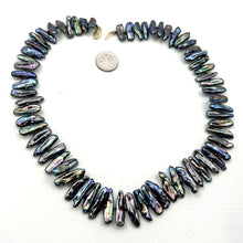 Load image into Gallery viewer, Peacock Biwa Pearl Necklace with 14k Yellow Gold Fish Tail Clasp