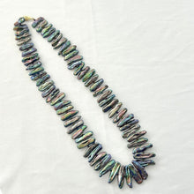 Load image into Gallery viewer, Peacock Biwa Pearl Necklace with 14k Yellow Gold Fish Tail Clasp