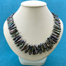 Load image into Gallery viewer, Peacock Biwa Pearl Necklace with 14k Yellow Gold Fish Tail Clasp