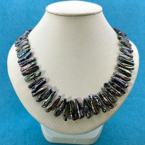 Peacock Biwa Pearl Necklace with 14k Yellow Gold Fish Tail Clasp