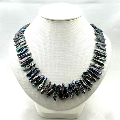 Peacock Biwa Pearl Necklace with 14k Yellow Gold Fish Tail Clasp
