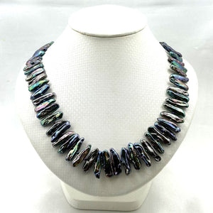 Peacock Biwa Pearl Necklace with 14k Yellow Gold Fish Tail Clasp