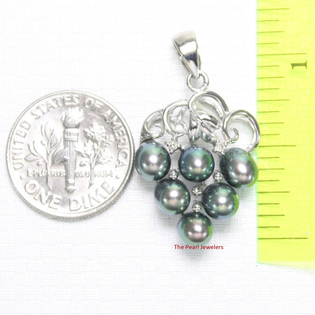 Peacock Pearl Grape Pendant – 14k White Gold + Diamonds