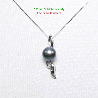 Peacock Pearl Pendant with Diamond – 14k White Gold Flowing Bail