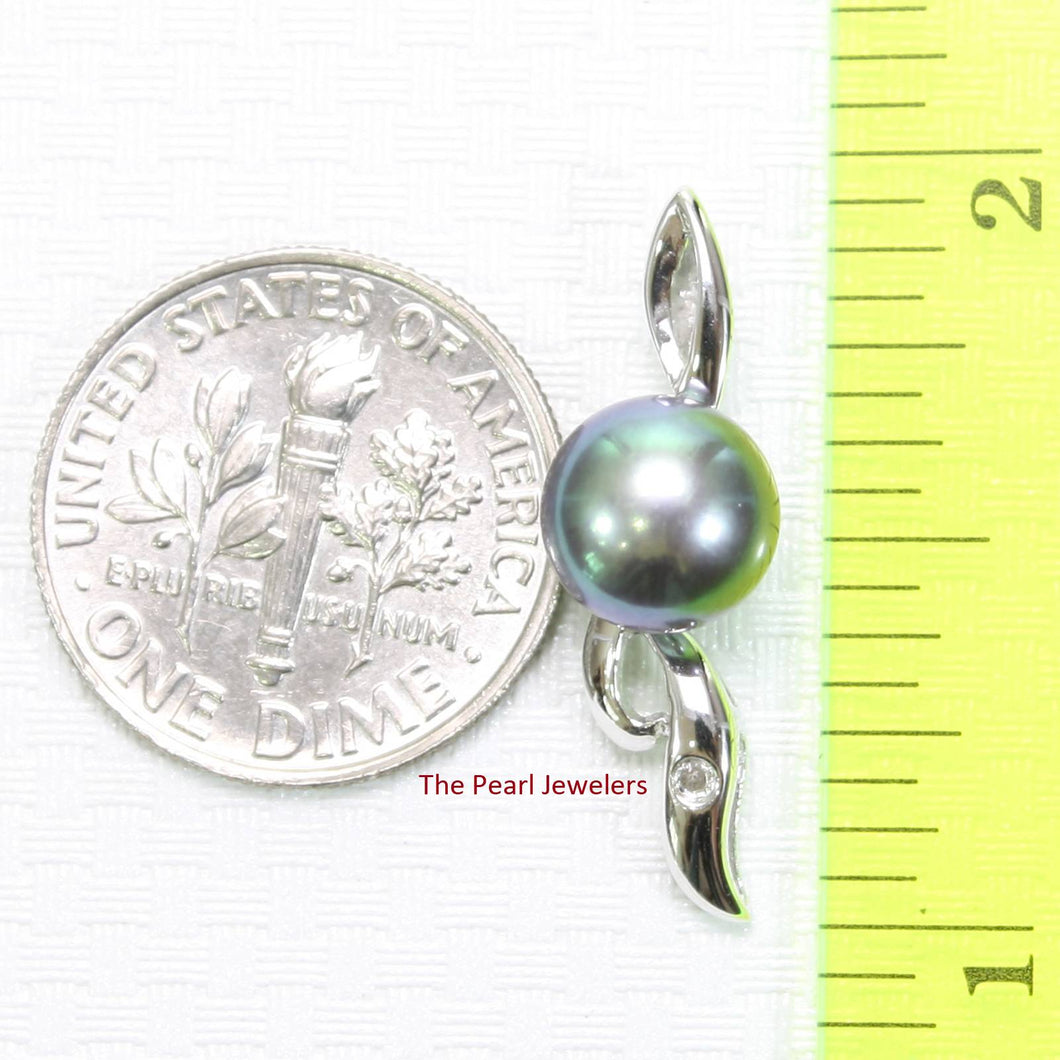 Peacock Pearl Pendant with Diamond – 14k White Gold Flowing Bail