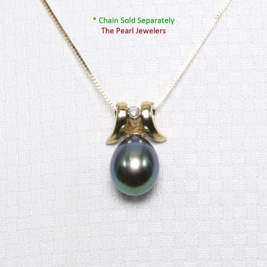 Peacock Pearl Pendant – 14k Yellow Gold Elephant Tusk + Diamond