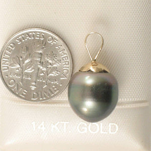 14k Yellow Gold Flower-Bale Peacock Tahitian Pearl Pendant