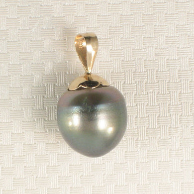14k Yellow Gold Flower-Bale Peacock Tahitian Pearl Pendant