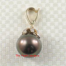 Load image into Gallery viewer, 12 mm Peacock Tahitian Pearl &amp; 14k Yellow Gold Flowery-Cap Pendant