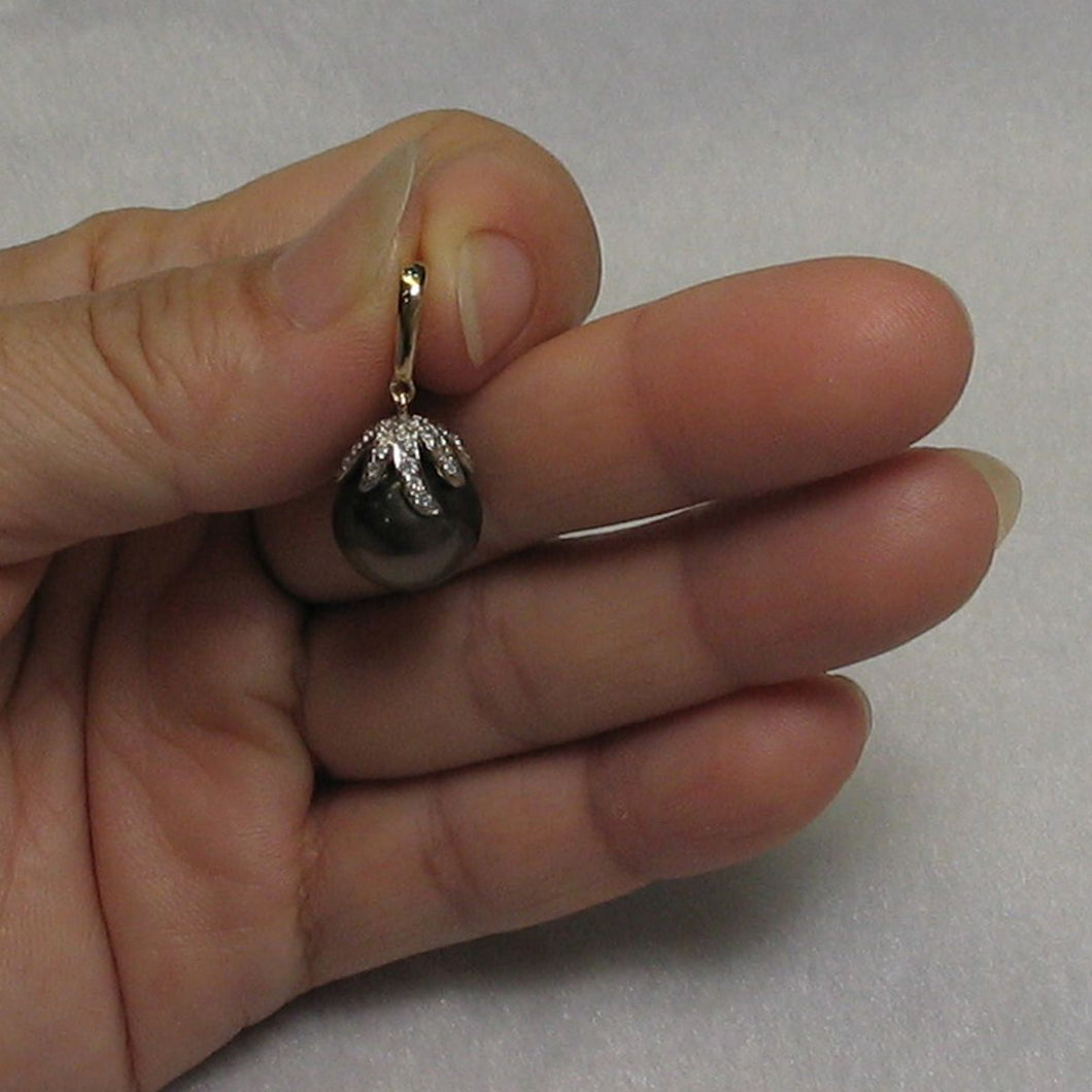 12 mm Peacock Tahitian Pearl & 14k Yellow Gold Flowery-Cap Pendant
