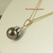 Load image into Gallery viewer, 12 mm Peacock Tahitian Pearl &amp; 14k Yellow Gold Flowery-Cap Pendant