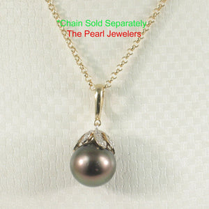 12 mm Peacock Tahitian Pearl & 14k Yellow Gold Flowery-Cap Pendant