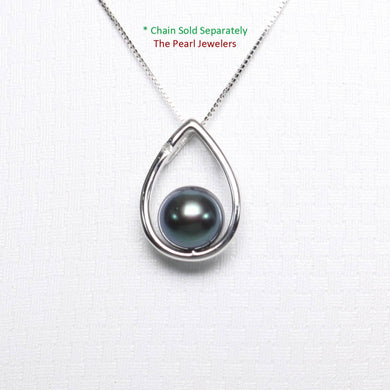 Peacock Pearl Raindrop Pendant with Diamond – 14k White Gold