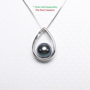 Peacock Pearl Raindrop Pendant with Diamond – 14k White Gold