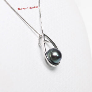 Peacock Pearl Raindrop Pendant with Diamond – 14k White Gold