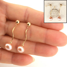Load image into Gallery viewer, Pink-Cultured-Pearl-14k-Yellow-Gold-Spiral-Tube-Dangle-Earrings-1015342