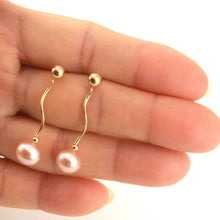 Load image into Gallery viewer, Pink-Cultured-Pearl-14k-Yellow-Gold-Spiral-Tube-Dangle-Earrings-1015342
