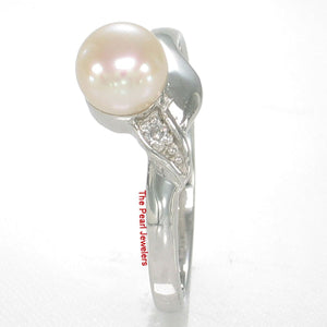 Solid Sterling Silver .925 Pink-Peach Freshwater Pearl & Cubic Zirconia Accent Ring
