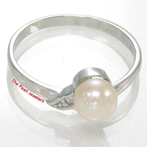 Solid Sterling Silver .925 Pink-Peach Freshwater Pearl & Cubic Zirconia Accent Ring