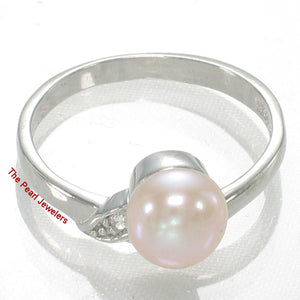 Solid Sterling Silver .925 Pink-Peach Freshwater Pearl & Cubic Zirconia Accent Ring