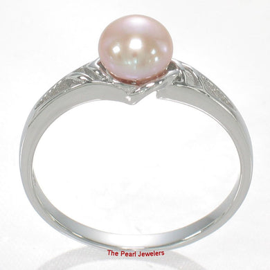 Solid .925 Sterling Silver Rhodium-Finish Pink-Peach Cultured Pearl Solitaire Ring