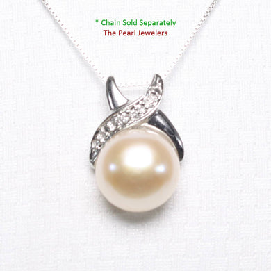 Natural Pink Pearl Pendant – 14k White Gold with Diamonds