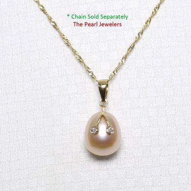 Pink Pearl Pendant with Diamond Arms – 14k Yellow Gold