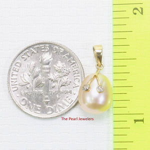 Pink Pearl Pendant with Diamond Arms – 14k Yellow Gold