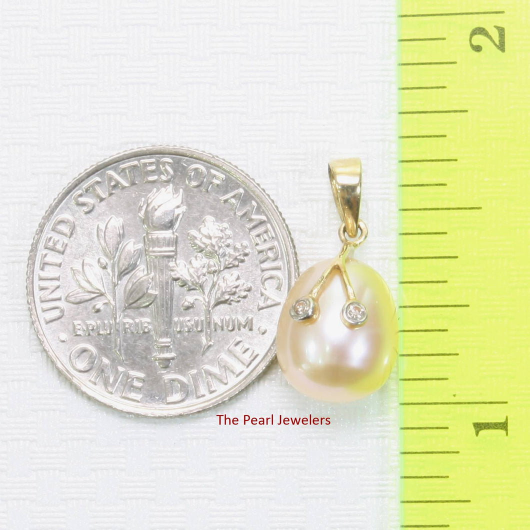Pink Pearl Pendant with Diamond Arms – 14k Yellow Gold