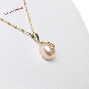 Pink Pearl Pendant with Diamond Arms – 14k Yellow Gold