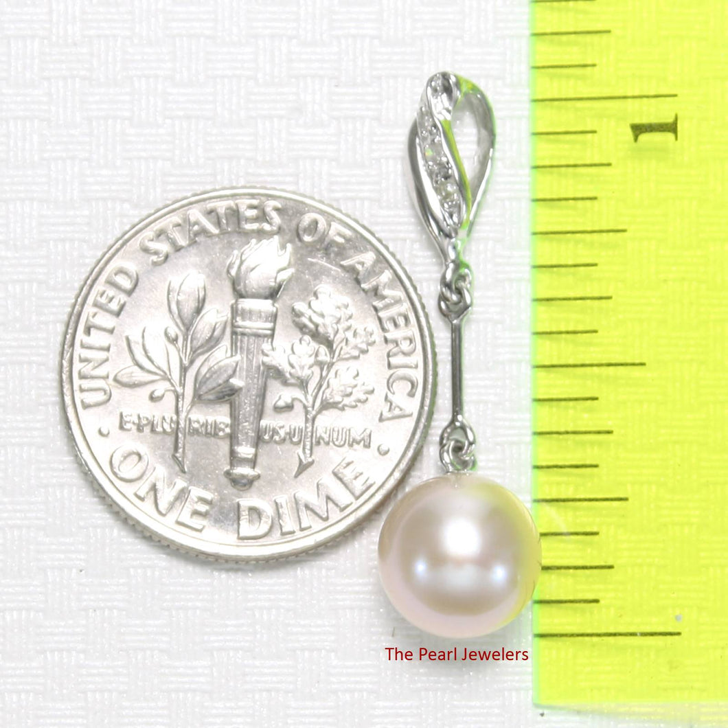 Pink Pearl Pendant – 14k White Gold Petite Diamond Bail