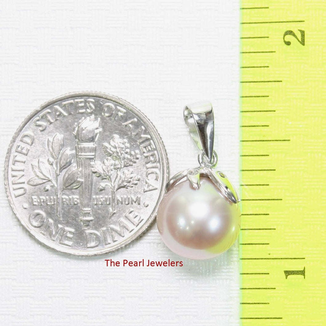 Pink Pearl Pendant – 14k White Gold Claw Bail with Diamonds