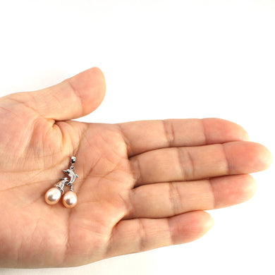 Pink Pearl Dolphin Pendant – 14k White Gold with Diamond