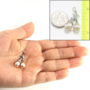 Pink Pearl Dolphin Pendant – 14k White Gold with Diamond