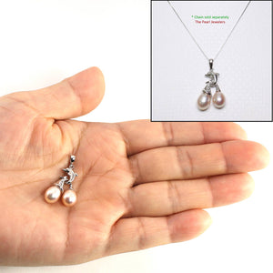 Pink Pearl Dolphin Pendant – 14k White Gold with Diamond