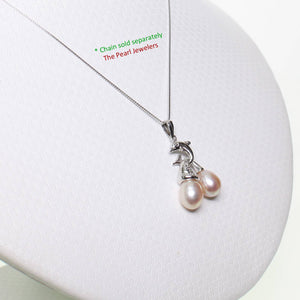 Pink Pearl Dolphin Pendant – 14k White Gold with Diamond