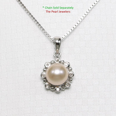 Pink Pearl Pendant – 14k White Gold with Diamond Halo