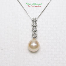 Load image into Gallery viewer, Pink Pearl Pendant – 14k White Gold Diamond Hearts Design