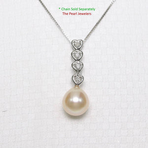 Pink Pearl Pendant – 14k White Gold Diamond Hearts Design