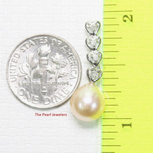 Load image into Gallery viewer, Pink Pearl Pendant – 14k White Gold Diamond Hearts Design