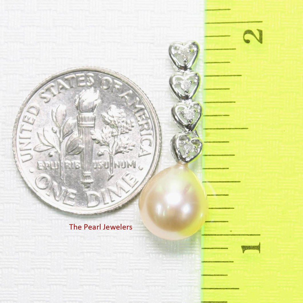Pink Pearl Pendant – 14k White Gold Diamond Hearts Design