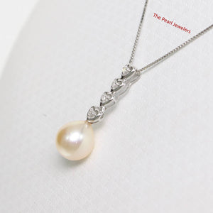 Pink Pearl Pendant – 14k White Gold Diamond Hearts Design