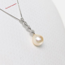 Load image into Gallery viewer, Pink Pearl Pendant – 14k White Gold Diamond Hearts Design