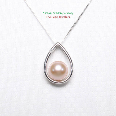 Pink Pearl Pendant with Diamond – 14k White Gold + Silver Chain Option